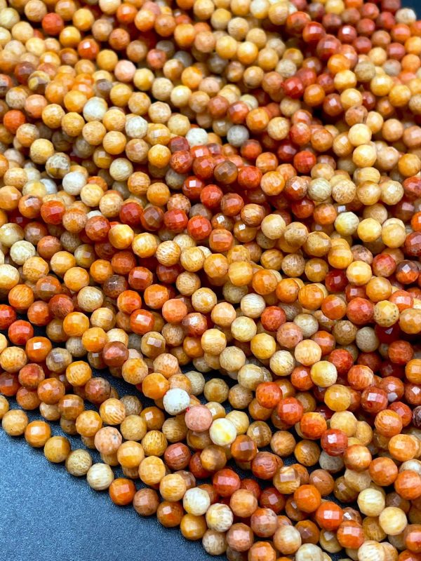 AAA Natural Red Coral Gemstone Bead Faceted 2mm 3mm 4mm Round Bead, Beautiful Natural Orange Red Color Coral Gemstone Bead, Full Strand 15.5  Discount