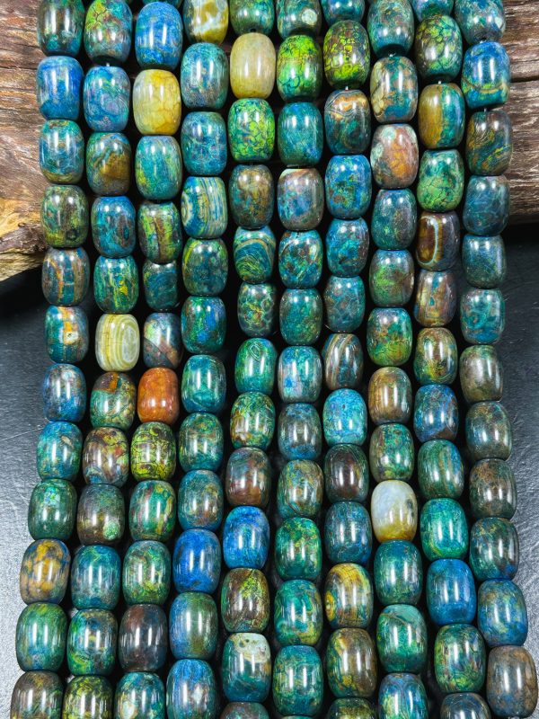 Natural Tibetan Gemstone Bead 17x13mm Barrel Shape, Gorgeous Multicolor Green Blue Tibetan Gemstone Beads, Excellent Quality Full Strand 13  For Sale