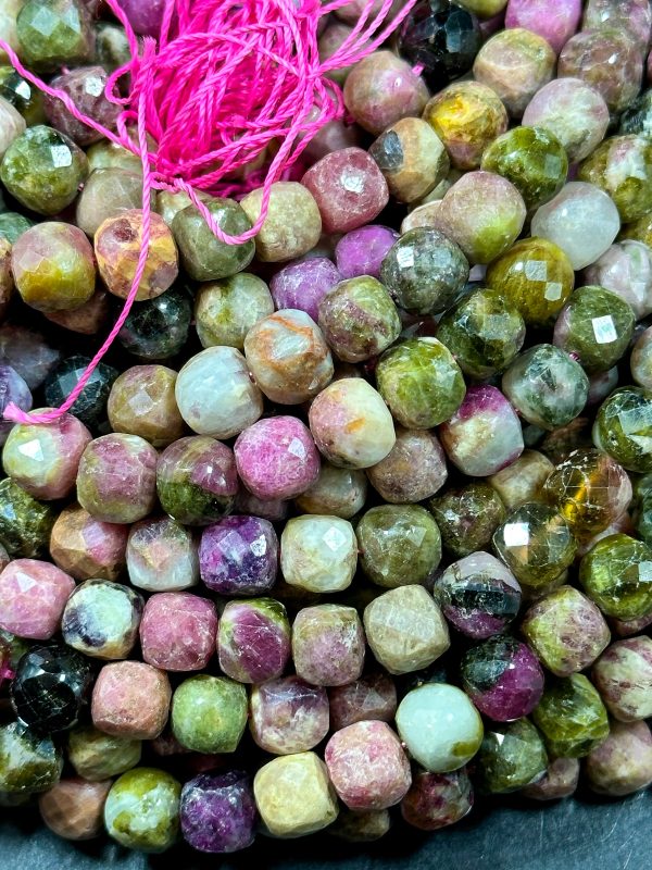 AA Natural Tourmaline Gemstone Beads Faceted 8mm Cube Shape, Beautiful Multicolor Tourmaline Gemstone Beads Full Strand 15.5  For Sale