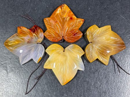 Beautiful Natural Hand Carved Botswana Gemstone Pendant 55mm Maple Leaf Shape Pendant, Gorgeous Orange Color Botswana Pendant Supply