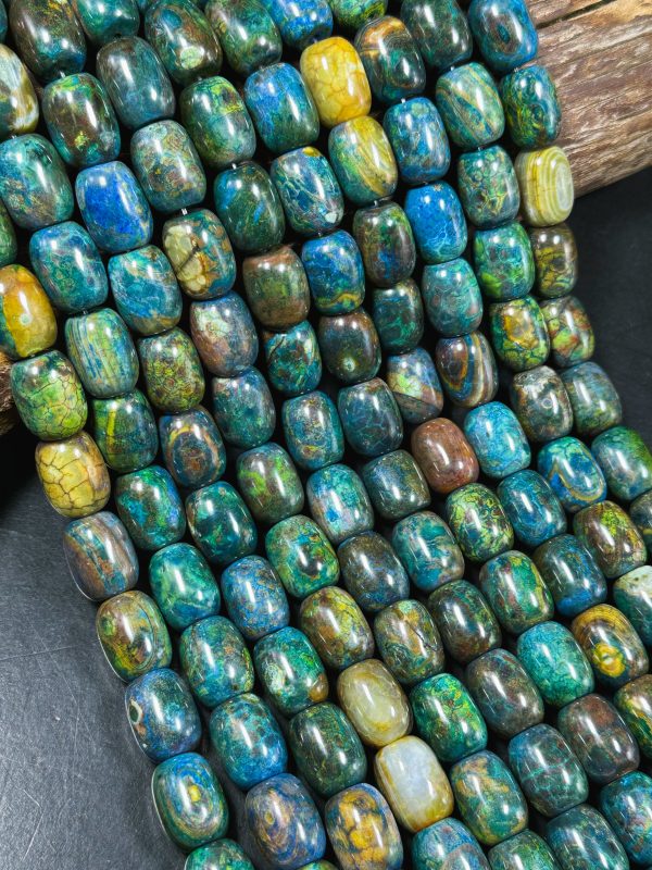 Natural Tibetan Gemstone Bead 17x13mm Barrel Shape, Gorgeous Multicolor Green Blue Tibetan Gemstone Beads, Excellent Quality Full Strand 13  For Sale