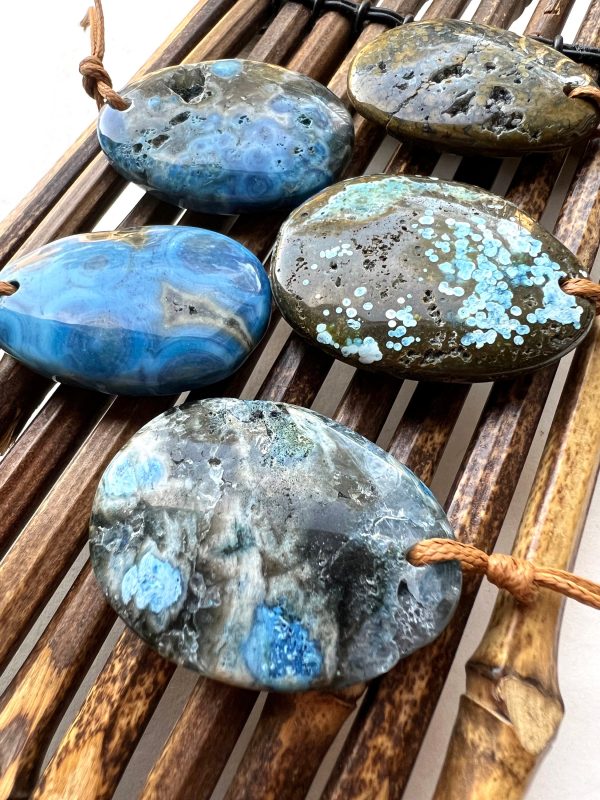 Natural Gemstone Blue Ocean Jasper Oval Shape Pendant Gorgeous Ocean Blue Color Loose Beads Loose Pendants Great Quality Jasper!!! Online Hot Sale