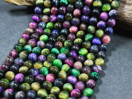 Multicolor Green Galaxy Tiger Eye Gemstone 6mm 8mm 10mm Round Beads, Gorgeous Multicolor Green Purple Teal Color Galaxy Tiger Eye Beads 15.5  Online Hot Sale