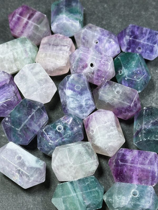 Natural Fluorite Gemstone Bead Faceted 25x16mm Double Point Barrel Shape Bead, Gorgeous Natural Purple Green Color Fluorite LOOSE BEAD (1pc) Sale