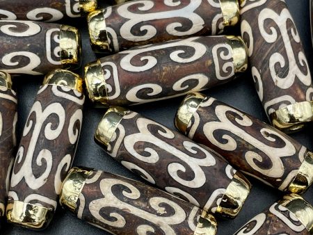 Natural Tibetan Agate Gemstone Bead, 12x40mm Barrel Shape Beads, Beautiful Brown and White Beads For Cheap