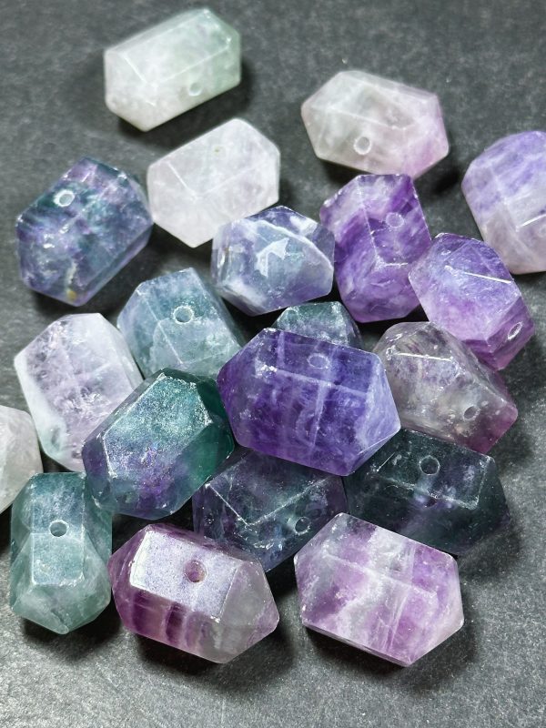 Natural Fluorite Gemstone Bead Faceted 25x16mm Double Point Barrel Shape Bead, Gorgeous Natural Purple Green Color Fluorite LOOSE BEAD (1pc) Sale