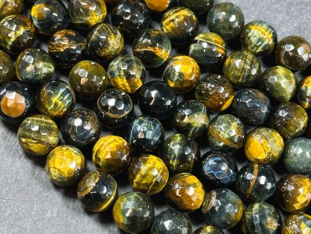 Natural Tiger Eye Gemstone Bead Faceted 6mm 8mm 10mm Round Beads, Beautiful Natural Brown Navy Blue Color Tiger Eye Stone Beads 15.5  Strand For Sale