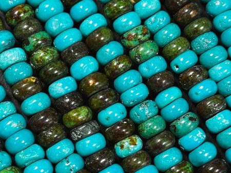 Natural Blue Chinese Turquoise Gemstone Bead 8x5mm Rondelle Shape, Beautiful Blue Brown Color Turquoise Gemstone, Great Quality 15.5  Strand Supply