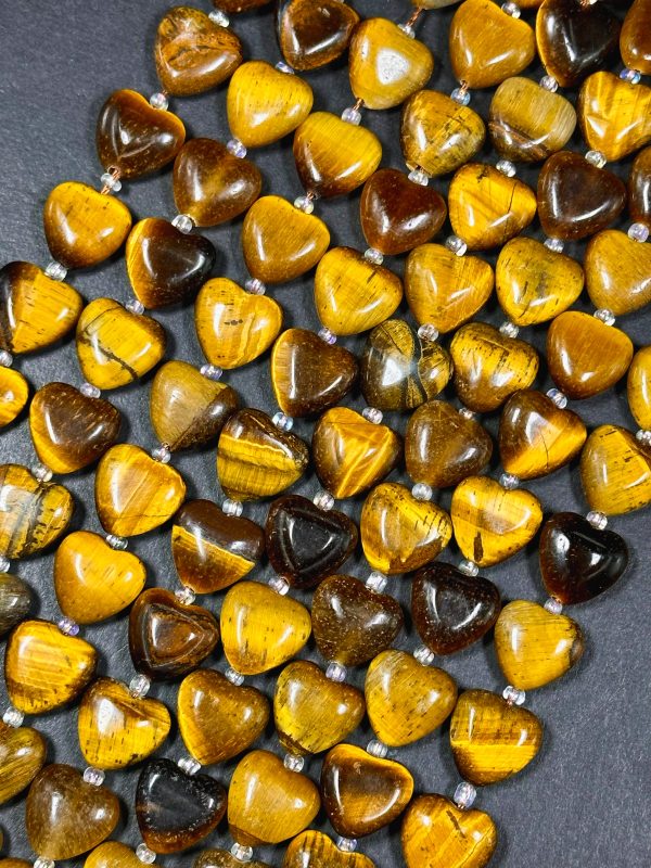 Natural Tiger Eye Gemstone Bead 10mm 14mm Heart Shape Bead, Beautiful Natural Golden Brown Color Tiger Eye, Great Quality Full Strand 15.5  Supply