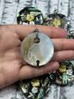 Natural Abalone Shell Pendant Charm, Beautiful Rainbow Abalone Coin Circle Shape Pendant with Floral Flower Design for Jewelry Making (1pc) Supply