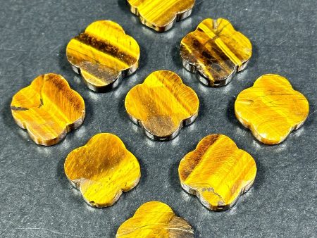 NATURAL Tiger Eye Gemstone Bead Faceted 18mm Clover Flower Shape Gorgeous Golden Brown Honey Yellow Color Gemstone Bead LOOSE Tiger Eye Bead Fashion