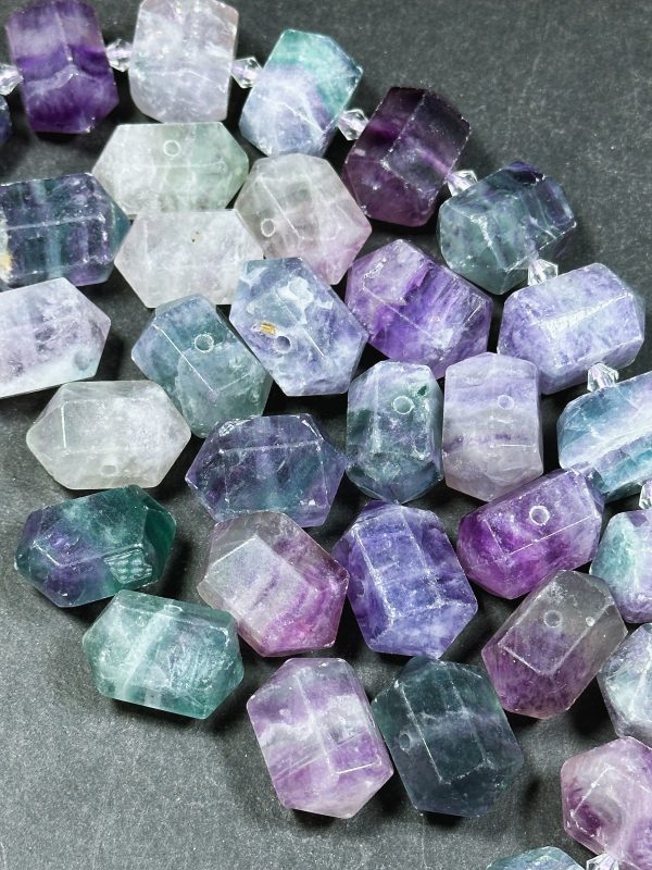 Natural Fluorite Gemstone Bead Faceted 25x16mm Double Point Barrel Shape Bead, Gorgeous Natural Purple Green Color Fluorite LOOSE BEAD (1pc) Sale