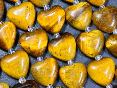 Natural Tiger Eye Gemstone Bead 10mm 14mm Heart Shape Bead, Beautiful Natural Golden Brown Color Tiger Eye, Great Quality Full Strand 15.5  Supply