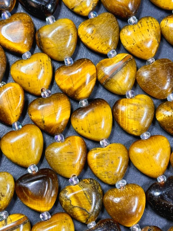 Natural Tiger Eye Gemstone Bead 10mm 14mm Heart Shape Bead, Beautiful Natural Golden Brown Color Tiger Eye, Great Quality Full Strand 15.5  Supply