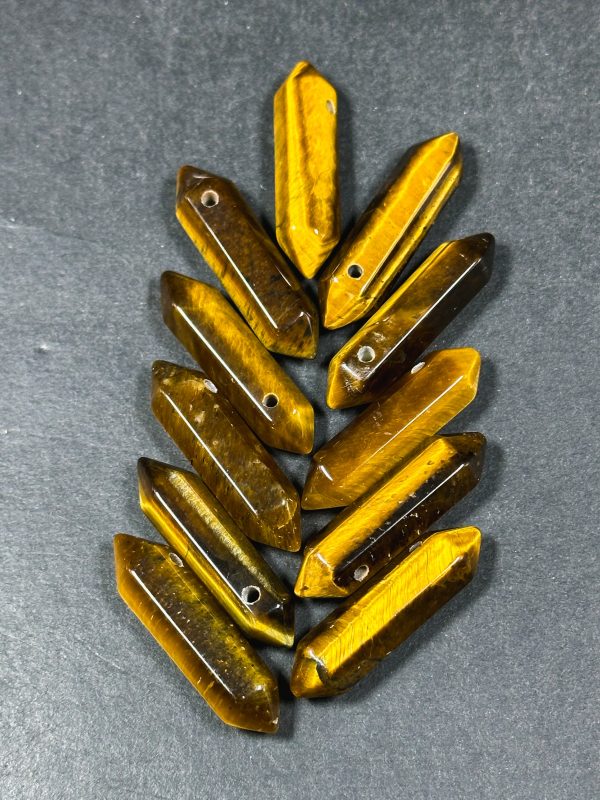 Natural Tiger Eye Gemstone Bead Faceted 33x8mm Double Point Shape Beautiful Natural Golden Brown Tiger Eye Gemstone Bead Focal Pendant Piece Online Sale