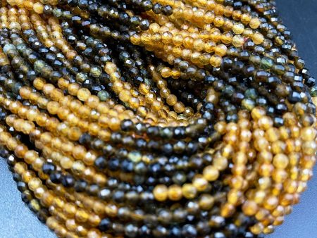 AAA Black Yellow Tourmaline Gemstone Bead Faceted 3mm 4mm Round Bead, Gorgeous Black Yellow Color Tourmaline Gemstone Beads Cheap