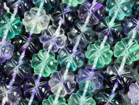 AAA Natural Fluorite Gemstone Bead, Hand Carved 12mm Flower Shape Bead, Beautiful Natural Purple Green Color Fluorite Bead Full Strand 15.5  Discount