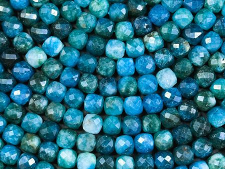 AAA Natural Apatite Gemstone Bead Faceted 7mm 9mm Round Edge Cube Shape Bead, Beautiful Natural Blue Color Apatite Full Strand 15.5  Fashion