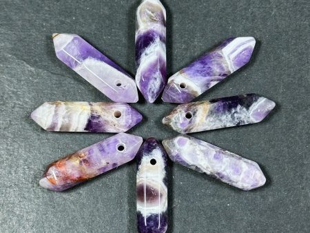 Natural Amethyst Gemstone Bead Faceted 33x8mm Double Point Shape Beautiful Natural Purple Banded Amethyst Gemstone Bead Focal Pendant Piece Online