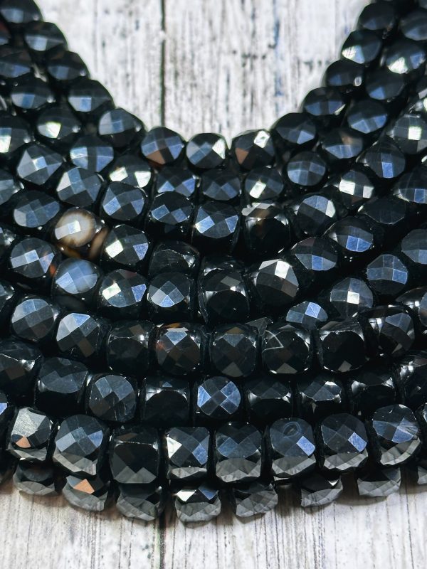 AAA Black Tourmaline Gemstone Bead Faceted 8mm Cube Shape, Gorgeous Natural Black Color Tourmaline Stone Bead Great Quality Full Strand 15.5 For Cheap