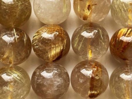 AA Natural Gold Rutilated Quartz Gemstone Bead 4mm 6mm 8mm 10mm Round Bead, Gorgeous Natural Clear Golden Color with Golden Hairs Full Strand 15.5  Supply