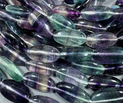 AAA Natural Fluorite Gemstone Bead 20x10mm Oval Shape, Gorgeous Natural Purple Green Fluorite Beads, Excellent Quality Full Strand 15.5  For Sale