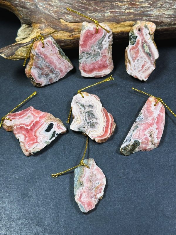 Natural Raw Rhodochrosite Slice Pendant, Freeform Shape Rough Polished Raw Rhodochrosite Pendant Beautiful Natural Pink Rhodochrosite Slices on Sale