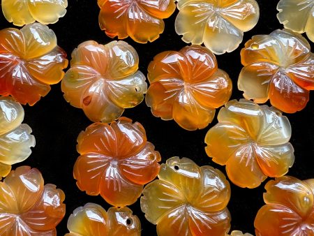 Natural Carnelian Pendant Hand Carved Flower Shape 25mm Beautiful Red Orange Color Handmade Earring Loose Earring Gemstone Hot on Sale