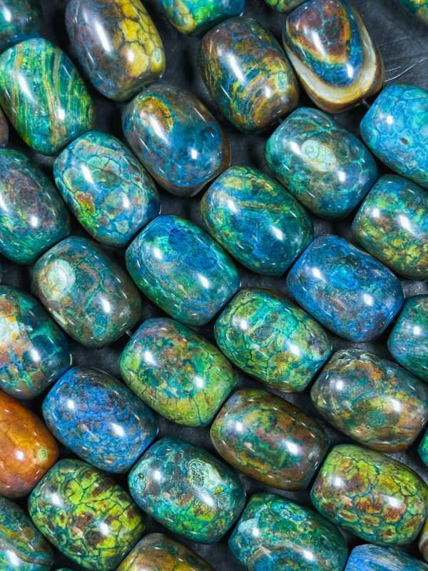 Natural Tibetan Gemstone Bead 17x13mm Barrel Shape, Gorgeous Multicolor Green Blue Tibetan Gemstone Beads, Excellent Quality Full Strand 13  For Sale