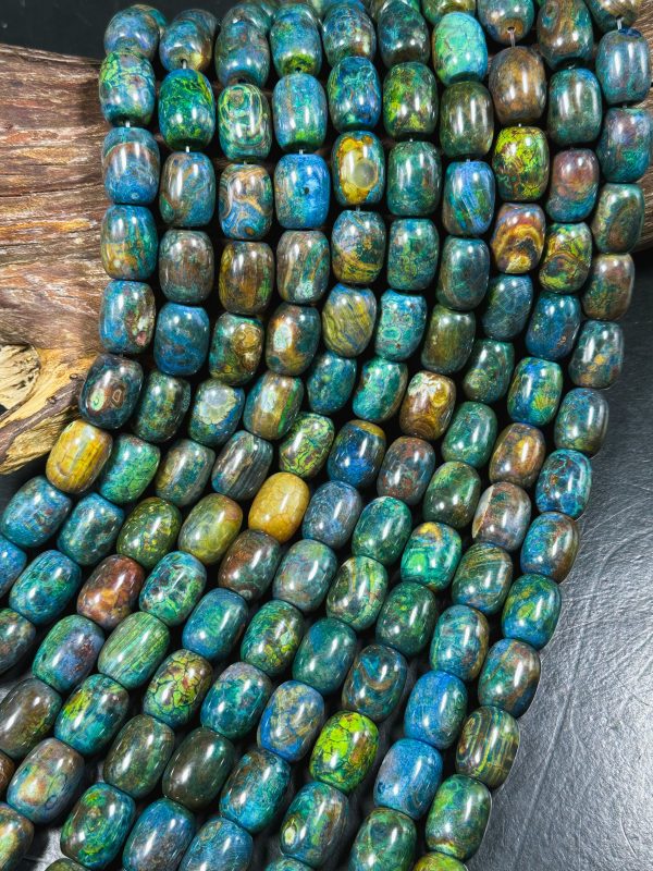 Natural Tibetan Gemstone Bead 17x13mm Barrel Shape, Gorgeous Multicolor Green Blue Tibetan Gemstone Beads, Excellent Quality Full Strand 13  For Sale