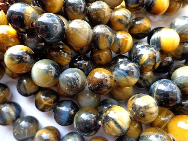 LARGE HOLE BEAD! Natural Tiger Eye Gemstone Beads, 8mm, 10mm, 12mm, Round, Gorgeous Golden Gray Color, Quality Gemstone, Full Length 7.5  Online Hot Sale