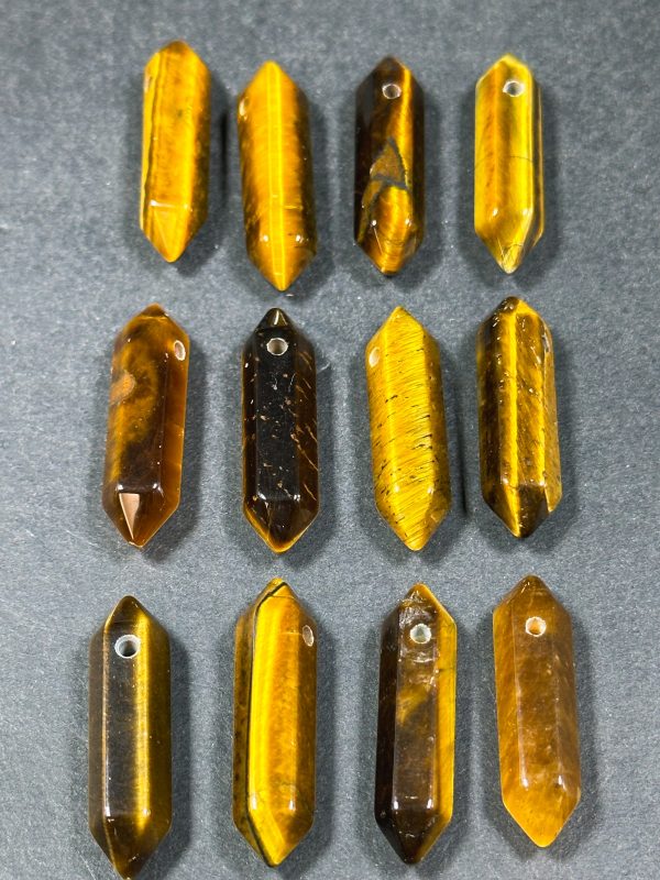 Natural Tiger Eye Gemstone Bead Faceted 33x8mm Double Point Shape Beautiful Natural Golden Brown Tiger Eye Gemstone Bead Focal Pendant Piece Online Sale