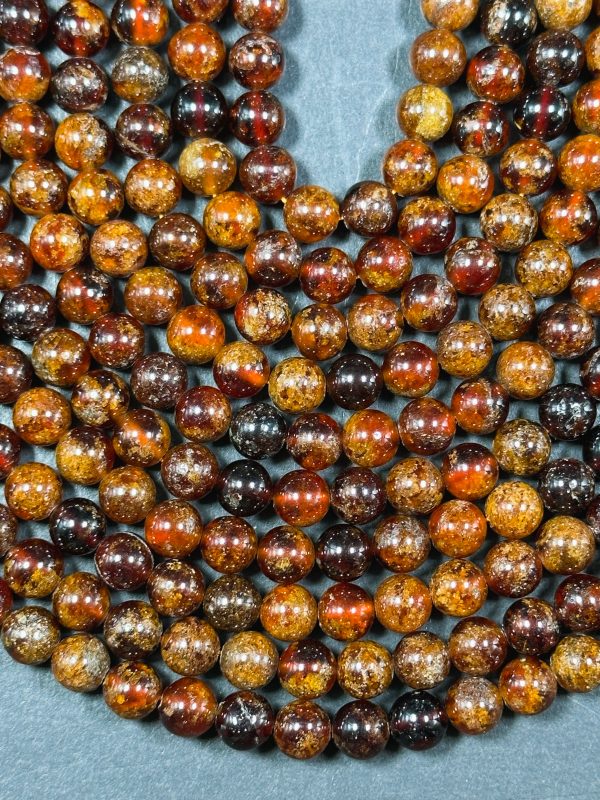 AA+ Natural Hessonite Orange Garnet Gemstone Bead 4mm 6mm 8mm Round Bead, Beautiful Natural Orange Brown Color Garnet Bead Full Strand 15.5  on Sale