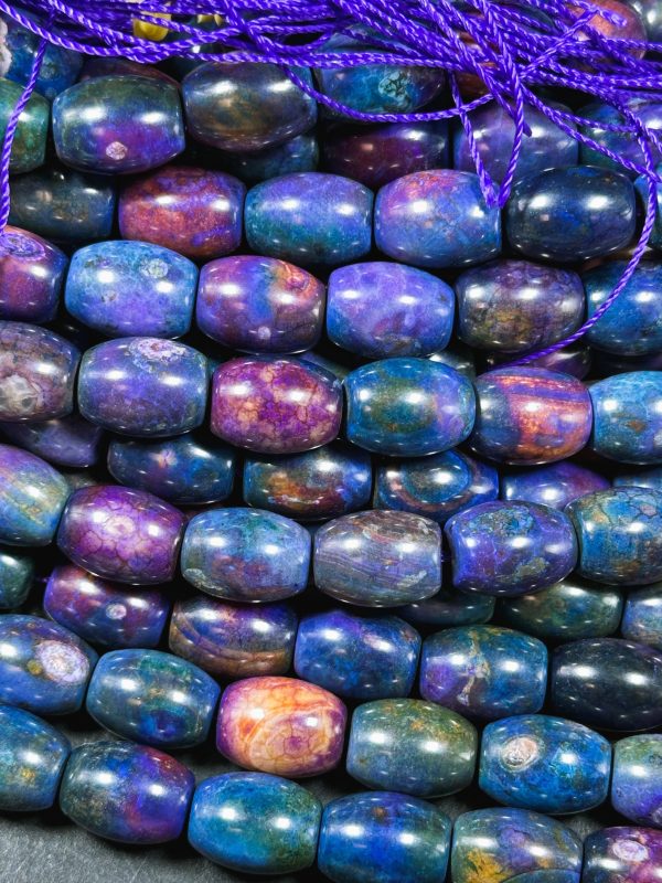 Natural Tibetan Gemstone Bead 13x10mm Barrel Shape Bead, Gorgeous Multicolor Galaxy Purple Blue Color Tibetan Stone Beads, Full Strand 14  Cheap