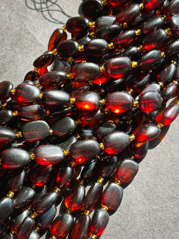 Natural Amber Gemstone Bead 14x10mm Oval Shape Bead, Beautiful Natural Dark Red Brown Color Amber Stone Bead Full Strand 15.5  Online Hot Sale