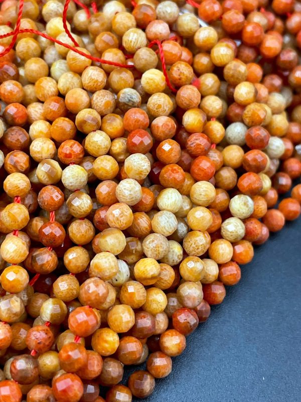 AAA Natural Red Coral Gemstone Bead Faceted 2mm 3mm 4mm Round Bead, Beautiful Natural Orange Red Color Coral Gemstone Bead, Full Strand 15.5  Discount