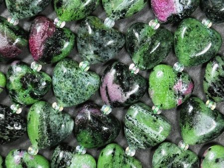 Natural Ruby Zoisite Gemstone Bead 14mm Heart Shape, Beautiful Natural Green Ruby Red Color Zoisite Bead Great Quality Full Strand 15.5  For Cheap