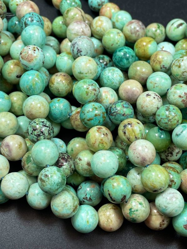 AAA Natural Peru Turquoise Gemstone Bead 8mm 10mm Round Bead, Gorgeous Natural Blue Green Color Turquoise Bead Sale