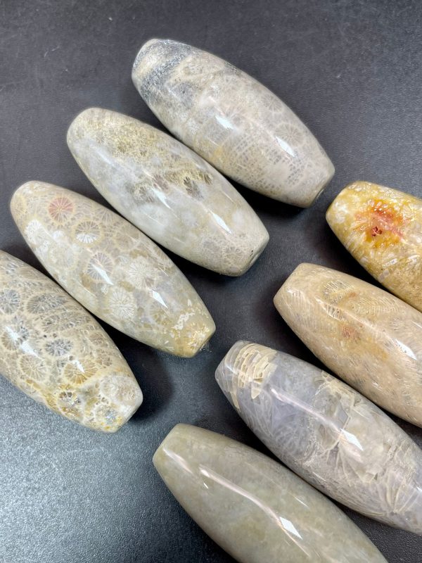 Natural Fossil Coral Gemstone Bead 16x40mm Barrel Shape, Beautiful Natural Beige Color Fossil Coral LOOSE BEADS Online now