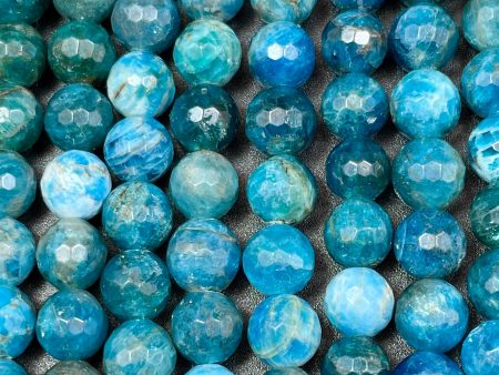 AAA Natural Blue Apatite Gemstone Bead Faceted 6mm 8mm 12mm Round Beads, Beautiful Blue Color Apatite Gemstone Beads on Sale