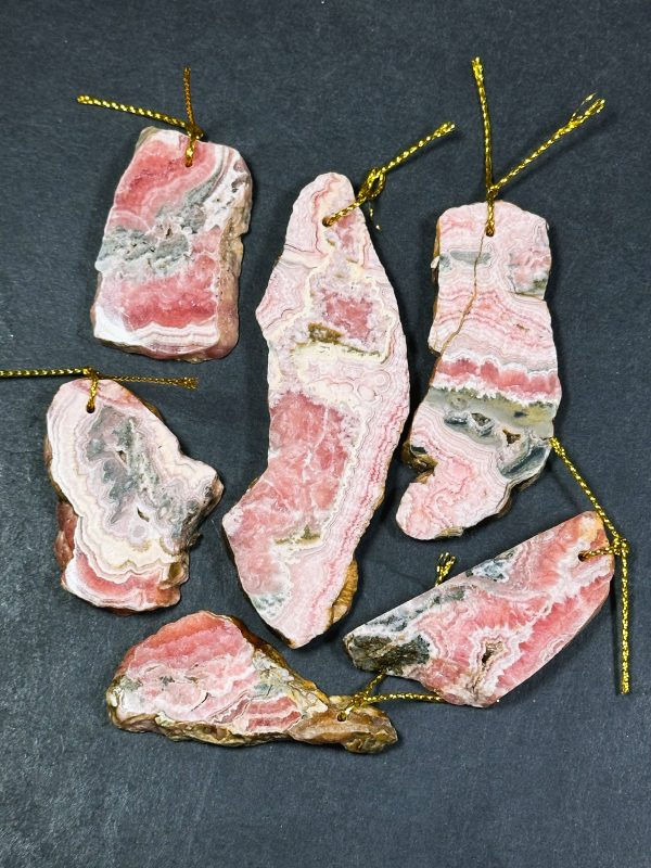 Natural Raw Rhodochrosite Slice Pendant, Freeform Shape Rough Polished Raw Rhodochrosite Pendant Beautiful Natural Pink Rhodochrosite Slices on Sale