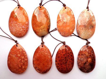 AAA Natural Red Fossil Coral Gemstone Pendant, 53x33mm Teardrop Shape Gemstone Pendant, Beautiful Red Orange Color Fossil Coral Pendant Online Sale