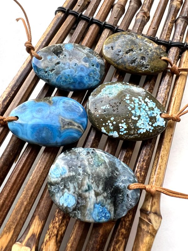 Natural Gemstone Blue Ocean Jasper Oval Shape Pendant Gorgeous Ocean Blue Color Loose Beads Loose Pendants Great Quality Jasper!!! Online Hot Sale