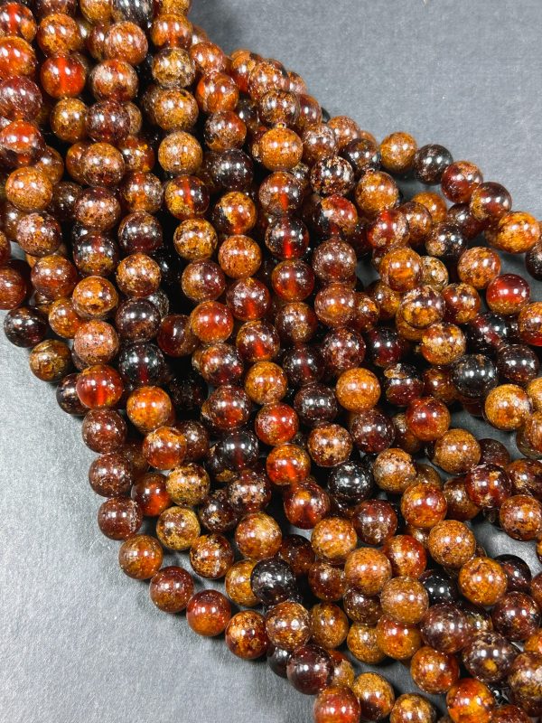 AA+ Natural Hessonite Orange Garnet Gemstone Bead 4mm 6mm 8mm Round Bead, Beautiful Natural Orange Brown Color Garnet Bead Full Strand 15.5  on Sale