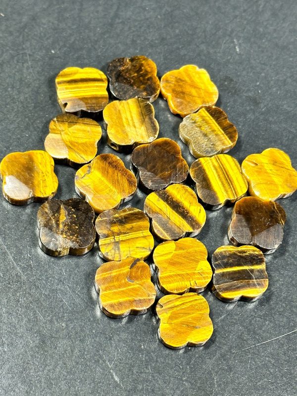 NATURAL Tiger Eye Gemstone Bead Faceted 18mm Clover Flower Shape Gorgeous Golden Brown Honey Yellow Color Gemstone Bead LOOSE Tiger Eye Bead Fashion