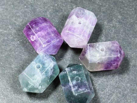 Natural Fluorite Gemstone Bead Faceted 25x16mm Double Point Barrel Shape Bead, Gorgeous Natural Purple Green Color Fluorite LOOSE BEAD (1pc) Sale