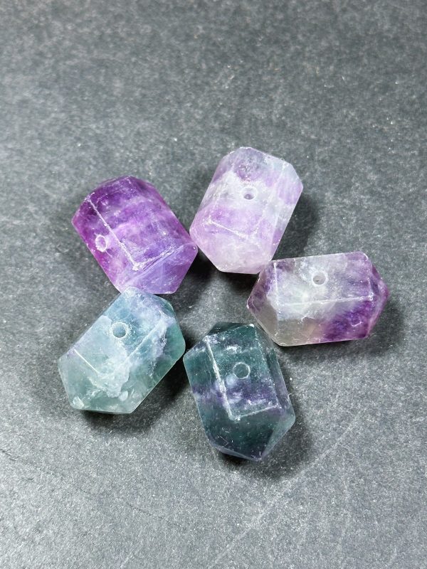 Natural Fluorite Gemstone Bead Faceted 25x16mm Double Point Barrel Shape Bead, Gorgeous Natural Purple Green Color Fluorite LOOSE BEAD (1pc) Sale