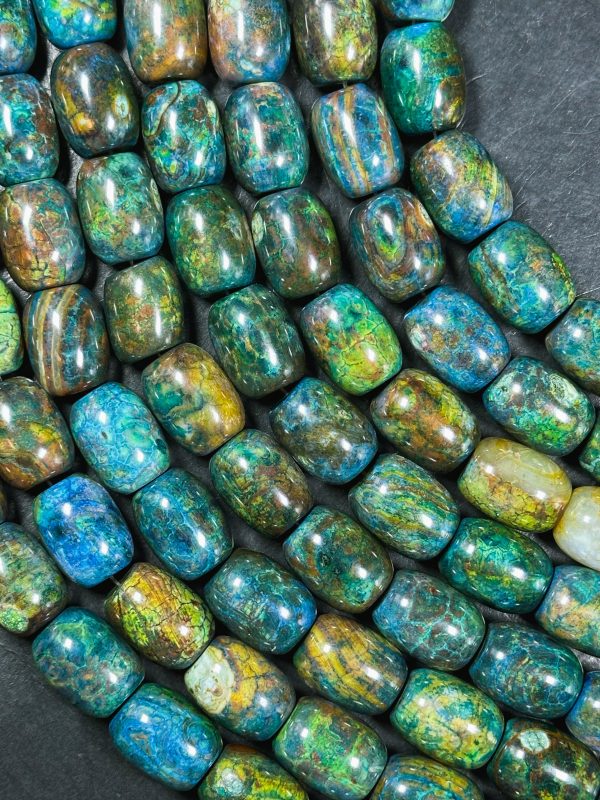 Natural Tibetan Gemstone Bead 17x13mm Barrel Shape, Gorgeous Multicolor Green Blue Tibetan Gemstone Beads, Excellent Quality Full Strand 13  For Sale