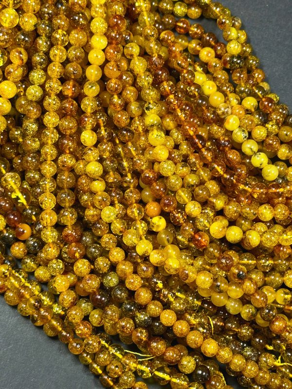 Natural Amber Baltic Gold Gemstone Bead 6mm Round Beads, Gorgeous Natural Amber Golden Orange-Yellow Color Beads, Excellent Quality Full Strand 15.5  For Discount