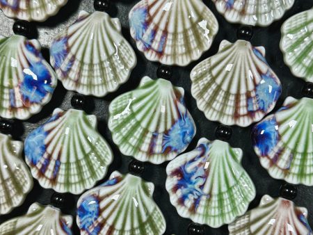 Beautiful Hand Painted Porcelain Beads, 31x28mm Unique Hand Painted Porcelain Scallop Shape Beads, Gorgeous Multicolor Porcelain Bead 9  For Cheap